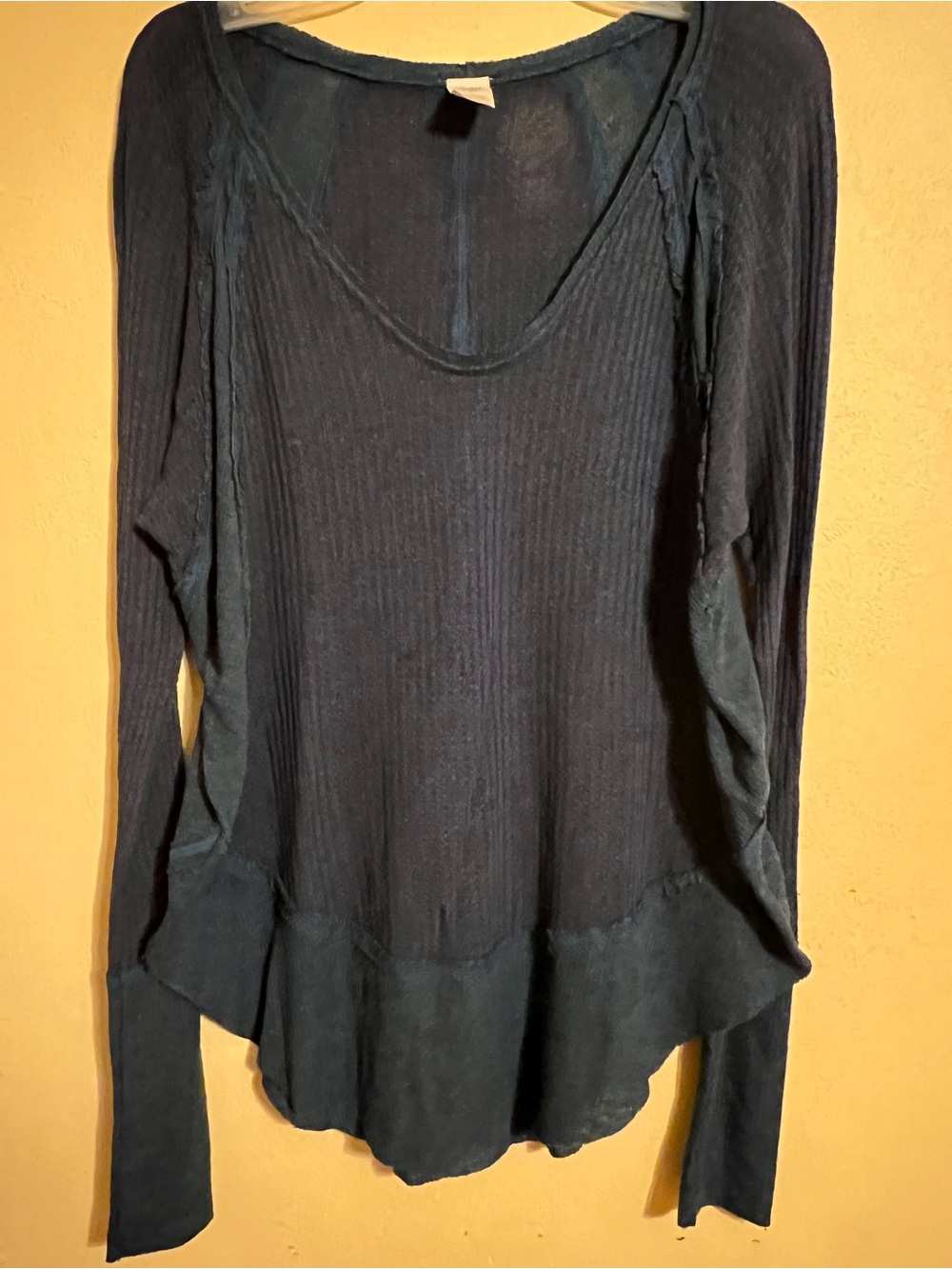 We The Free Navy Ribbed Long-Sleeve Scoop Neck Top